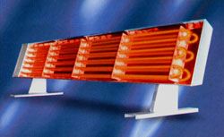 Pantalla infrarroja con resistencias incandescentes de color naranja sobre soportes